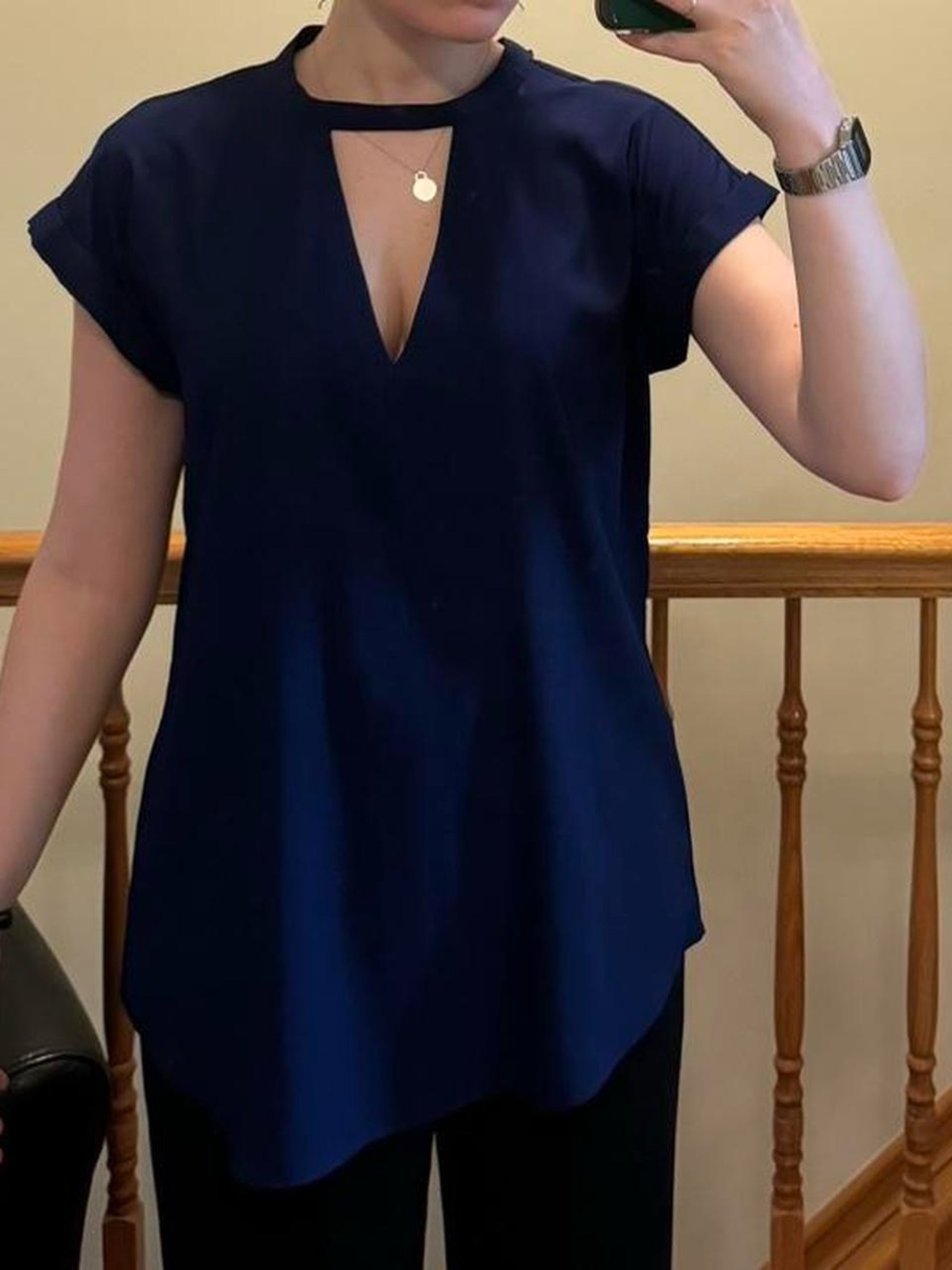 express navy business casual cut out blouse!